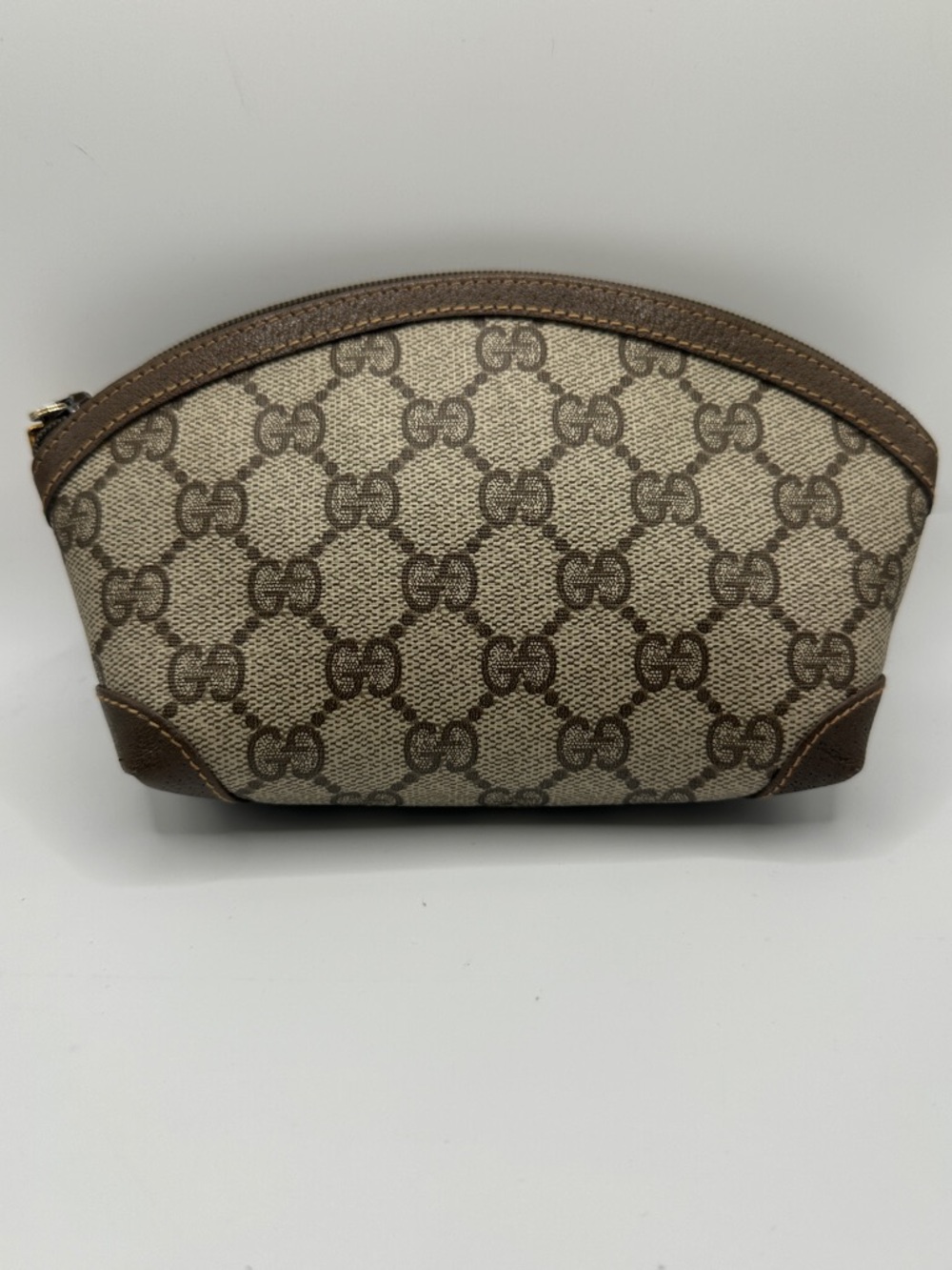 Gucci Tan Brown Vintage GG Monogram Authentic Toiletry Pouch